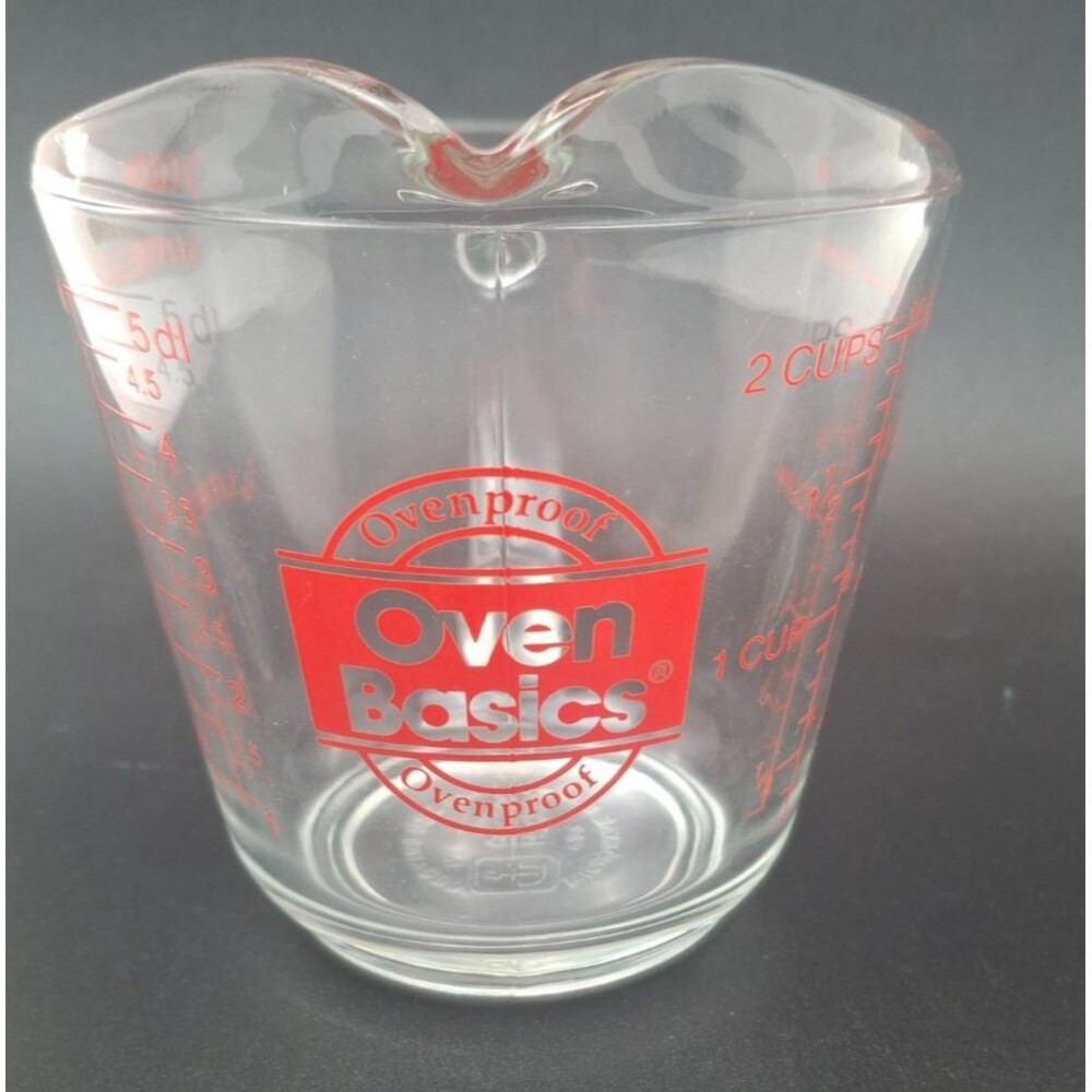 Anchor Hocking Red Oven Originals 2 Cup Glass Measuring Cup 1/2 Liter Vintage